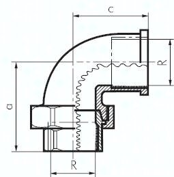 Śrubunek gwintowany, kątowy, uszczelnienie stożkowe, Rp 1/2"(GW)