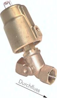 Zawór skośny pneumatyczny 2/2, mosiądz, G 1 1/4", NZ, uszczelnienie PTFE