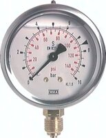 Manometr glicerynowy pionowy (CrNi/mos.) D63, 0 - 100 bar