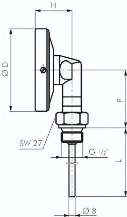Termometr bimetaliczny, pionowy D160, 0-100°C, 100mm