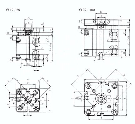 Siłownik kompaktowy dwustronnego działania UNITOP, z prowadzeniem, D63x60- Air-com