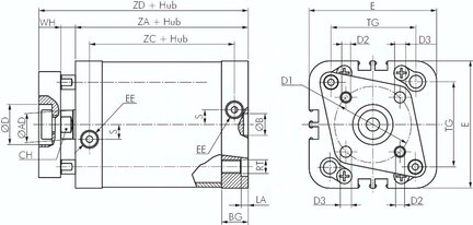 Siłownik dwustronnego działania ISO21287, z dwustronnym tłoczyskiem, D100x10 - Airtec
