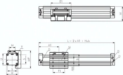 Siłownik beztłoczyskowy D50x1800, z prowadzeniem, krótki wózek - Air-com