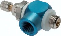 Zawór dławiąco-zwrotny, dławienie na wylocie G 1/8 - G 1/8, regulacja pokrętłem, aluminium