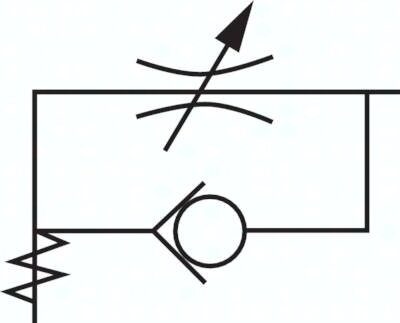 Zawór dławiąco-zwrotny dławienie na dopływie  G 1/4 - 10 x 8, złączka skręcana, regulacja pokrętłem, mosiądz niklowany