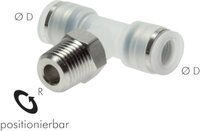 Trójnik wtykowy typu T, z gwintem zewnętrznym R1/4"-8mm, IQS-PP