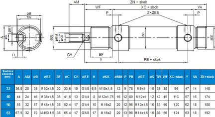 Siłownik CP95 D32x10, dwustronnego działania, z magnesem