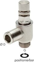 Zawory dławiąco-zwrotne wtykowe kątowe M5 - G 1/4", standard, regulacja ręczna, mosiądz niklowany - Air-Com