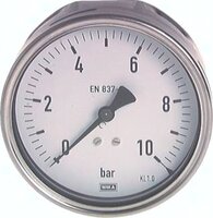 Manometry poziome nierdzewne D 100 mm, klasa 1.0 - Wika