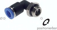 Złączki kątowe wtykowe z gwintem zewnętrznym, średnie (oring)