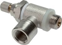 Zawory dławiąco-zwrotne ze złączką skręcaną i gwintem wewnętrznym, dławienie na dopływie M5 - G 1/4", regulacja pokrętłem - Air-Com