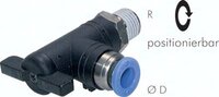 Zawory kulowe wtykowe kątowe 2/2 R 1/8" - R 1/2" z gwintem zewnętrznym (teflon), PN20 - Sanga
