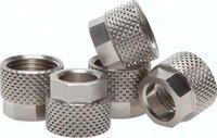 Nakrętki do złączek skręcanych, mosiądz, aluminium, POM, stal nierdzewna